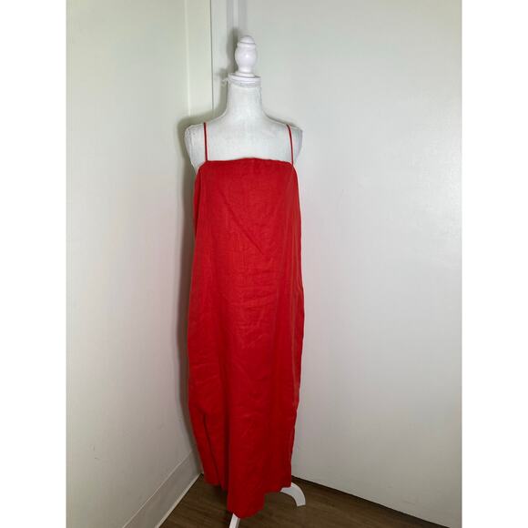 Donni Red Linen Panel Maxi Dress Sz M - Picture 1 of 3